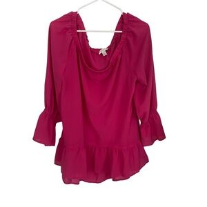 Bisou Bisou Pink Off Shoulder‎ Ruffled Bottom Top Sz XL